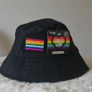 Black Bucket Hat with Rainbow Patch